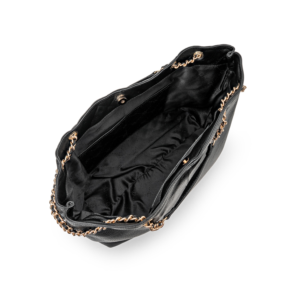 BOLSA PRETA DE COURO COM ALÇA CORRENTE DOURADA HOBO CARINA image number 4