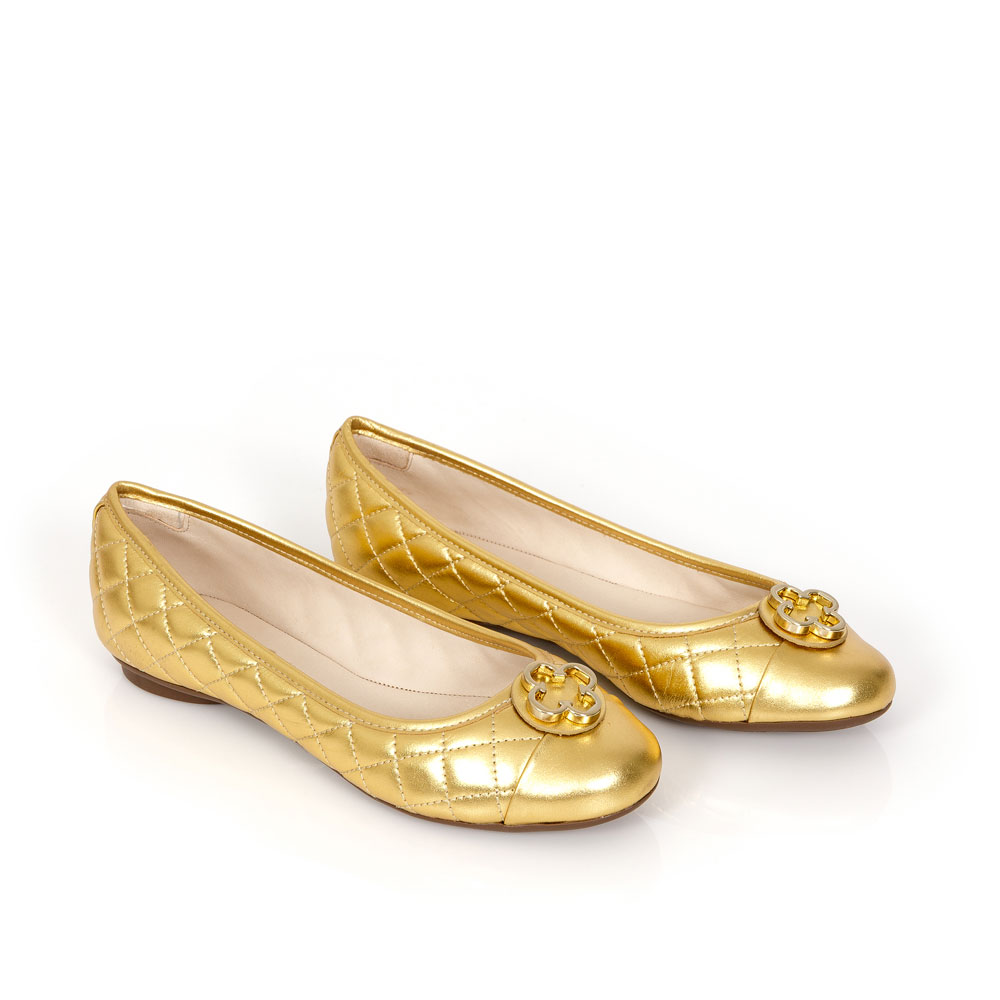 SAPATILHA CATHERINE COURO DOURADA METALIZADA MATELASS&Ecirc; image number 1