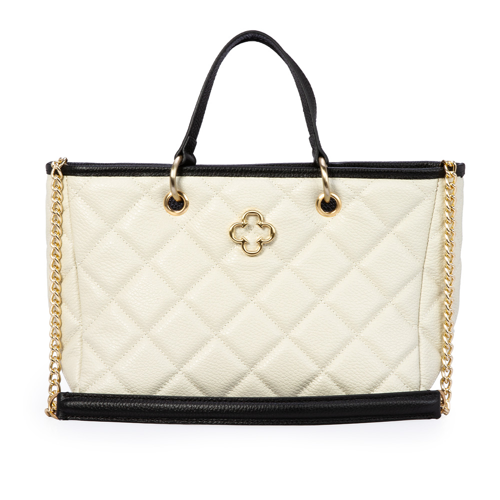 BOLSA TOTE PRETA E BRANCA DE COURO MATELASS&Ecirc; image number 0