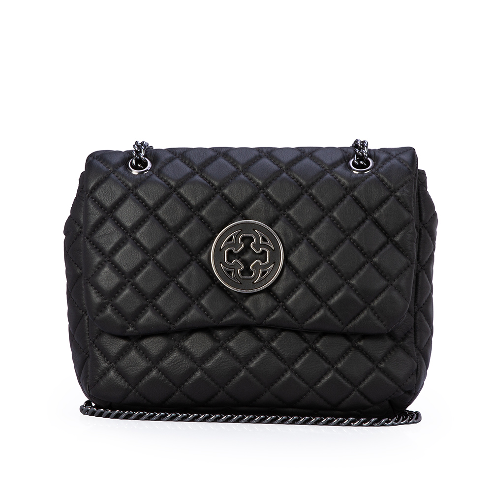 BOLSA OL&Iacute;VIA SHOULDER BAG PRETA DE COURO MATELASS&Ecirc; image number 3