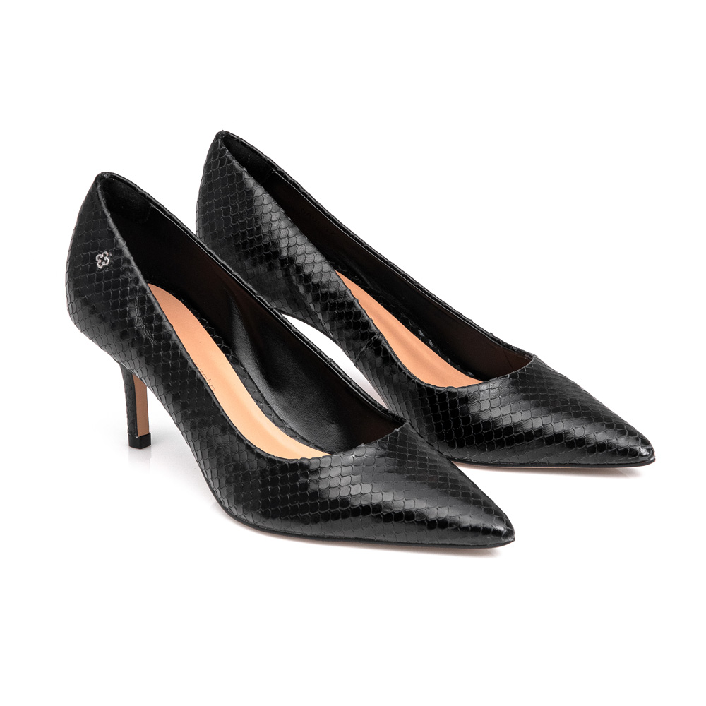 SCARPIN PRETO SALTO FINO DE COURO PITONE image number 1