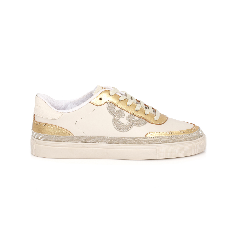 TÊNIS COURO BEGE E DOURADO AMARRAÇÃO FEMININO image number 0