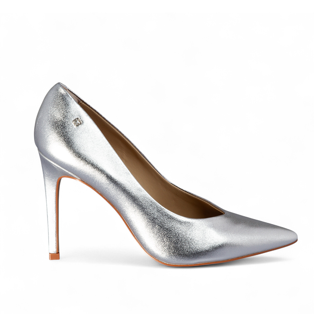 SCARPIN SALTO ALTO PRATA METALIZADO DE COURO image number 0