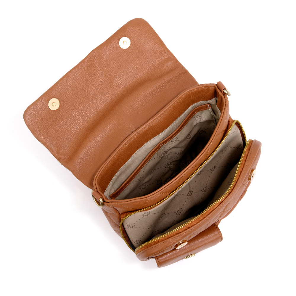 BOLSA TIRACOLO CARAMELO DE COURO MATELASS&Ecirc; image number 4