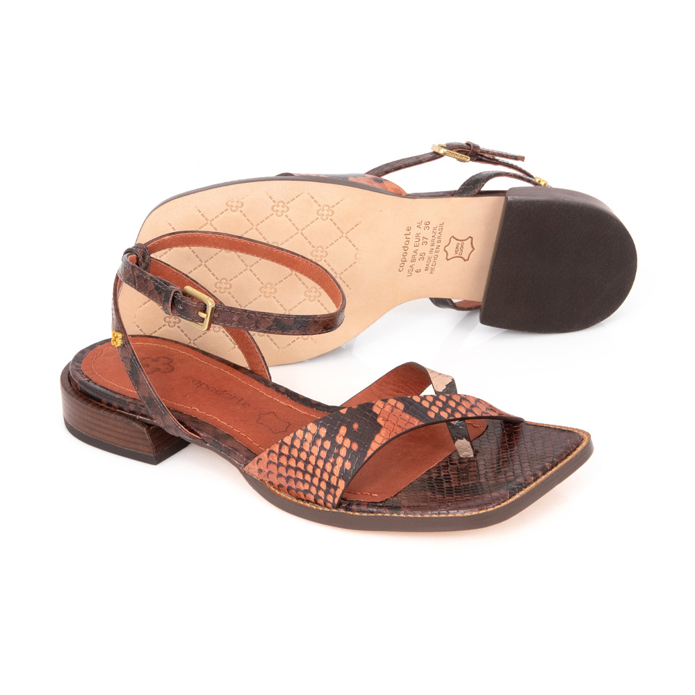 SANDÁLIA CARAMELO SALTO BAIXO COURO PITONE image number 3