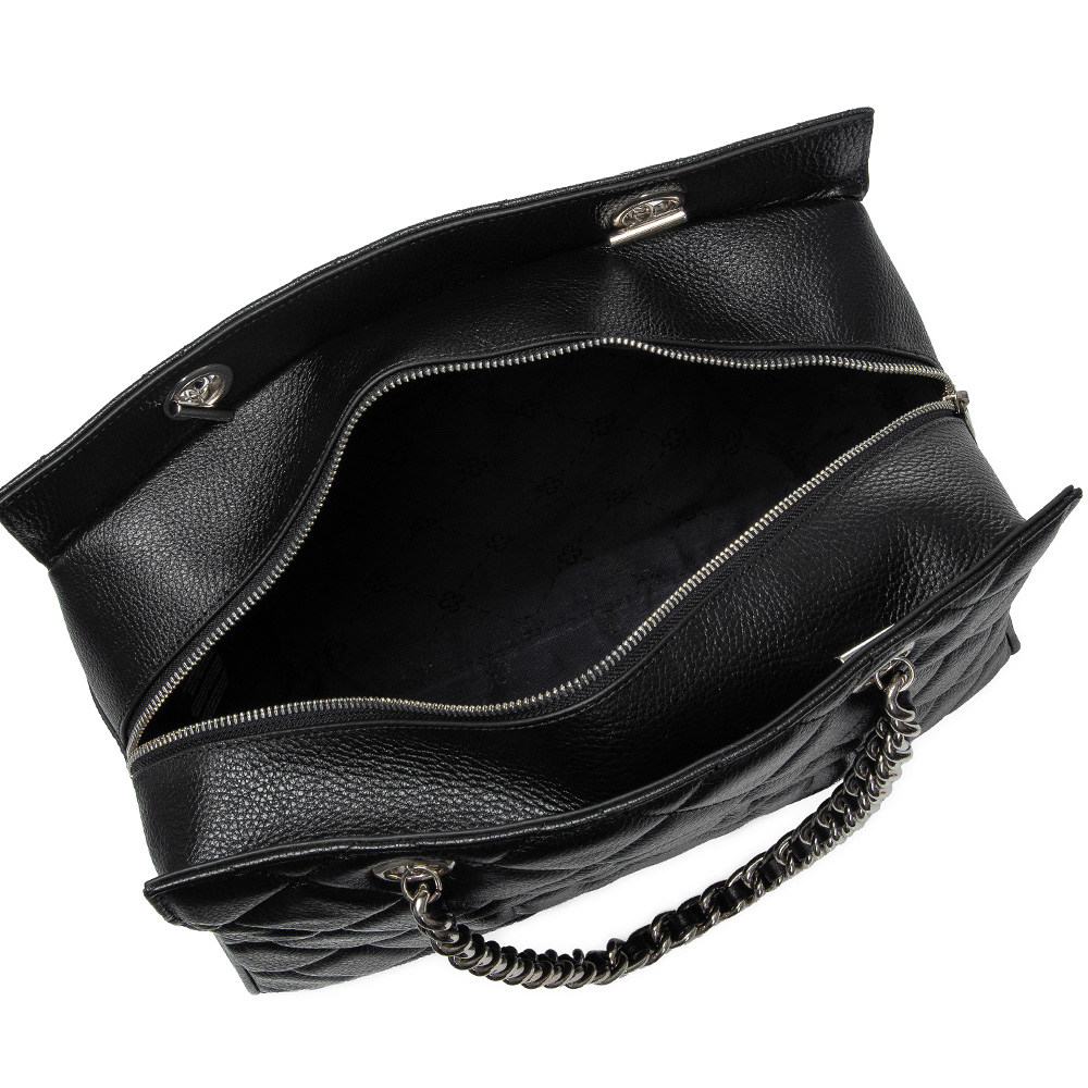 BOLSA DE COURO GRANDE PRETA ALÇA CORRENTE image number 4