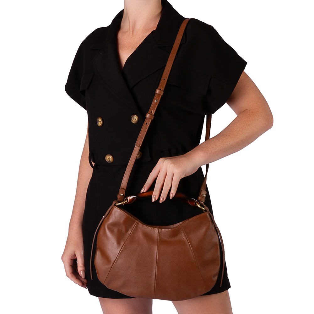 BOLSA M&Eacute;DIA TIRACOLO MARROM MOGNO COURO TOTE AL&Ccedil;A TORTOISE image number 1