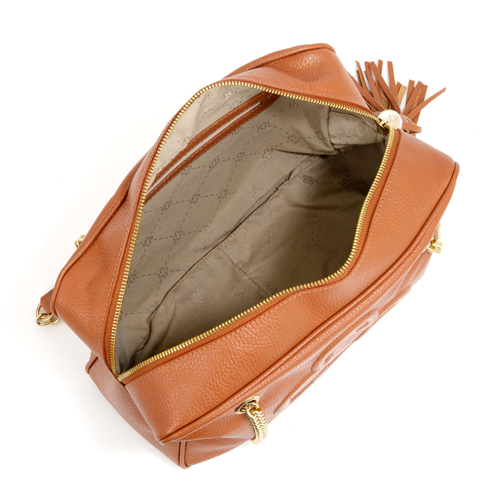 BOLSA SHOPPER CARAMELO DE COURO COM AL&Ccedil;A CORRENTE image number 4