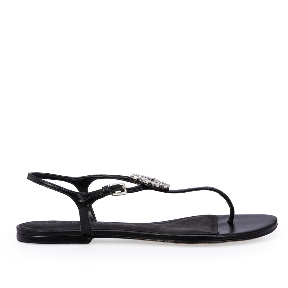 SAND&Aacute;LIA RASTEIRA PRETA DE COURO PEDRARIAS image number 0