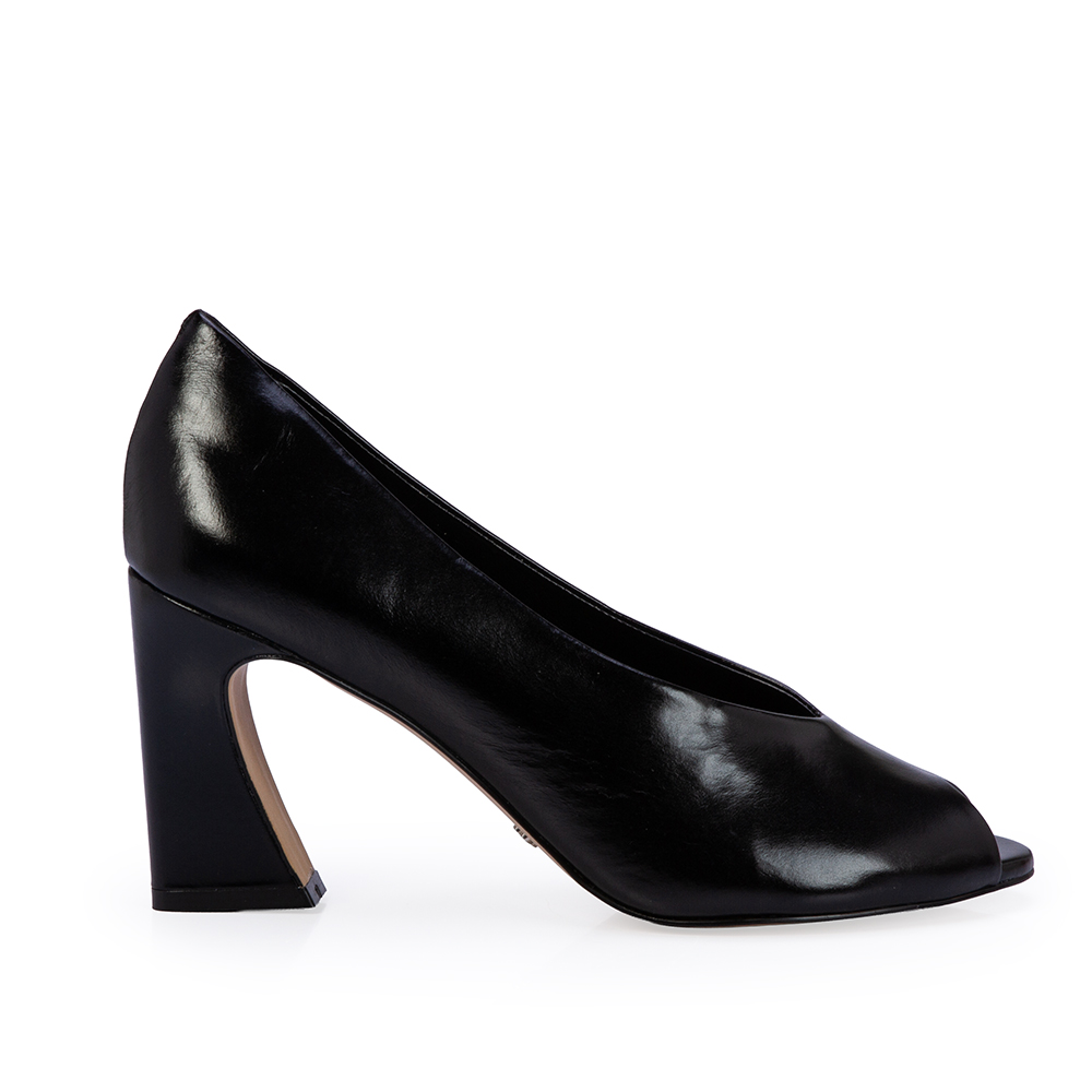 PEEP TOE PRETO DE COURO SALTO ALTO image number 0