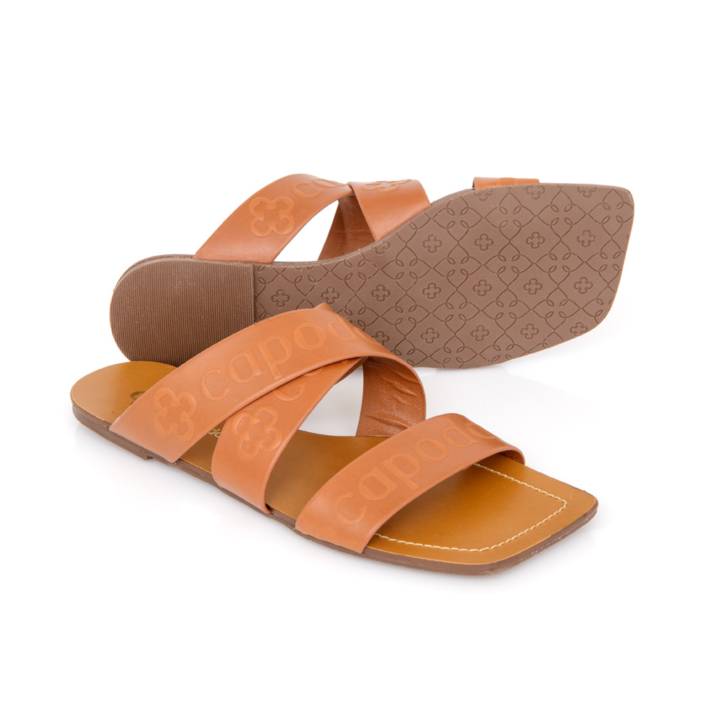 CHINELO RASTEIRA CARAMELO DE COURO BICO QUADRADO image number 3