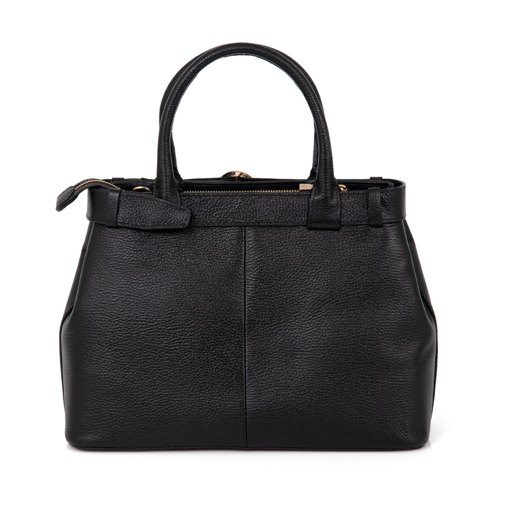 BOLSA MÉDIA PRETA DE COURO TOTE image number 4