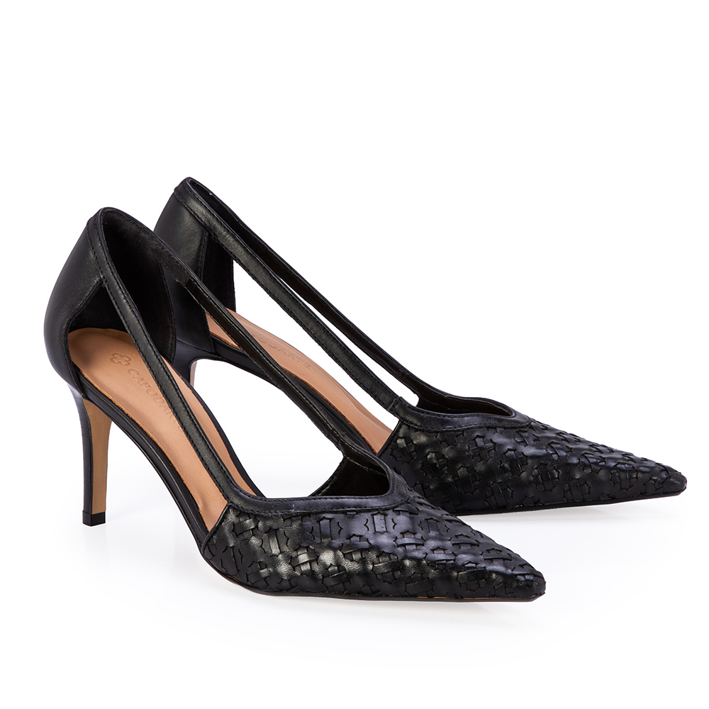 SCARPIN SALTO M&Eacute;DIO PRETO DE COURO TRESS&Ecirc; image number 1