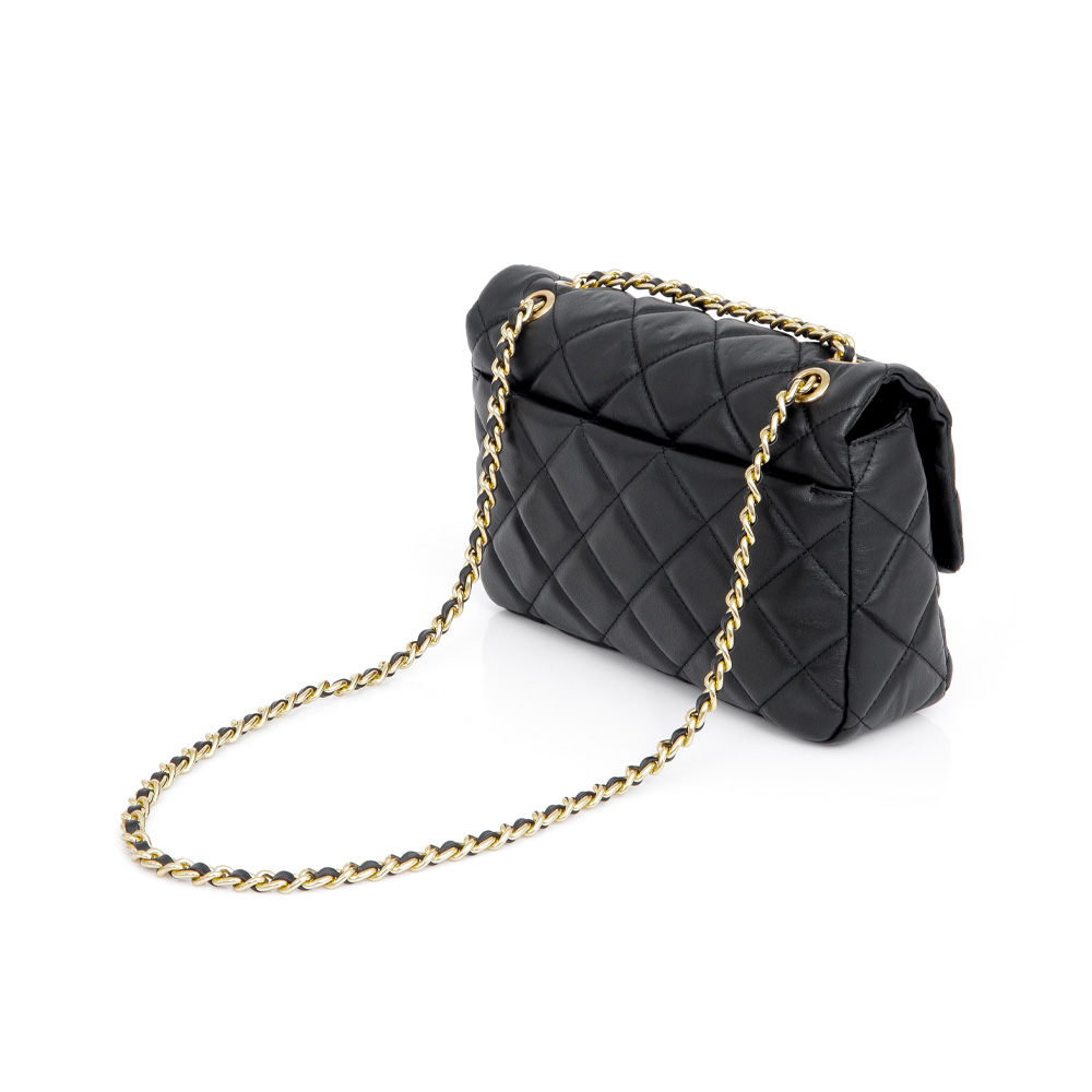 BOLSA SHOULDER BAG PRETA DE COURO COM ALÇA CORRENTE MATELASSÊ image number 1