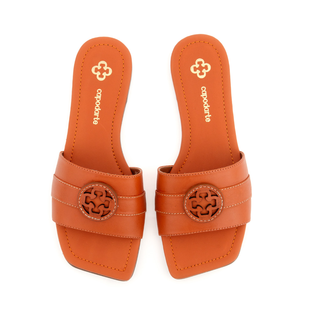 CHINELO RASTEIRO LARANJA DE COURO BICO QUADRADO image number 4