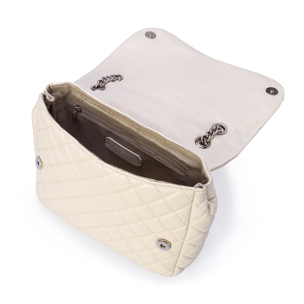 BOLSA BEGE VANILLA DE COURO MATELASS&Ecirc; SHOULDER BAG image number 4