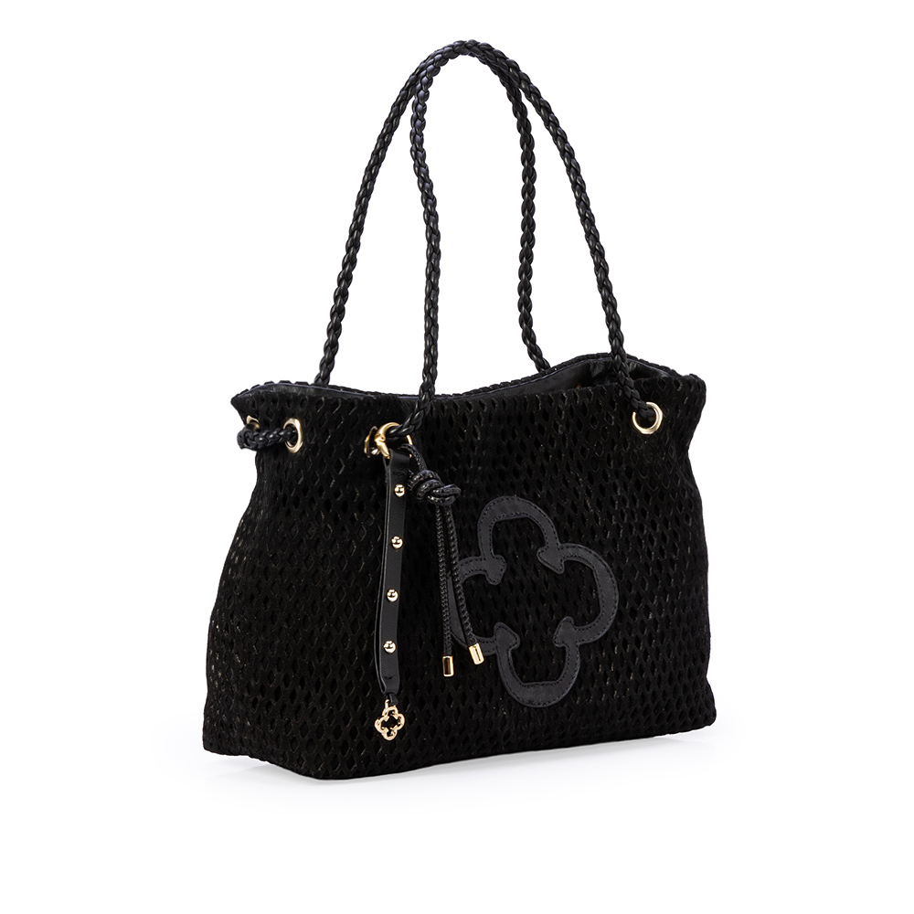 BOLSA GRANDE PRETA DE COURO VAZADA SHOPPER image number 1