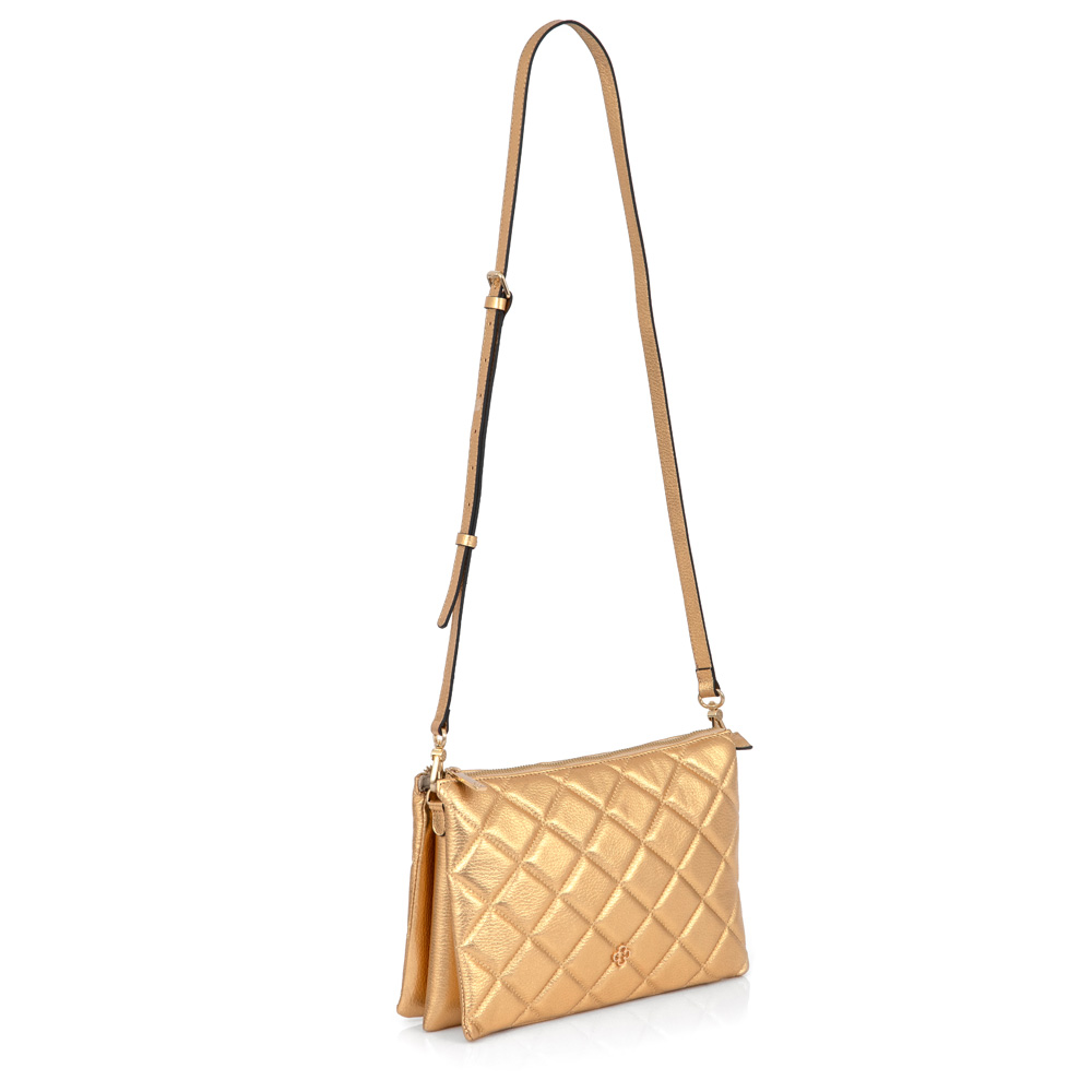 BOLSA PEQUENA TIRACOLO DOURADA COURO MATELASSÊ image number 3