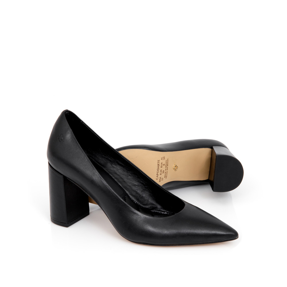SCARPIN SALTO BLOCO PRETO DE COURO image number 3