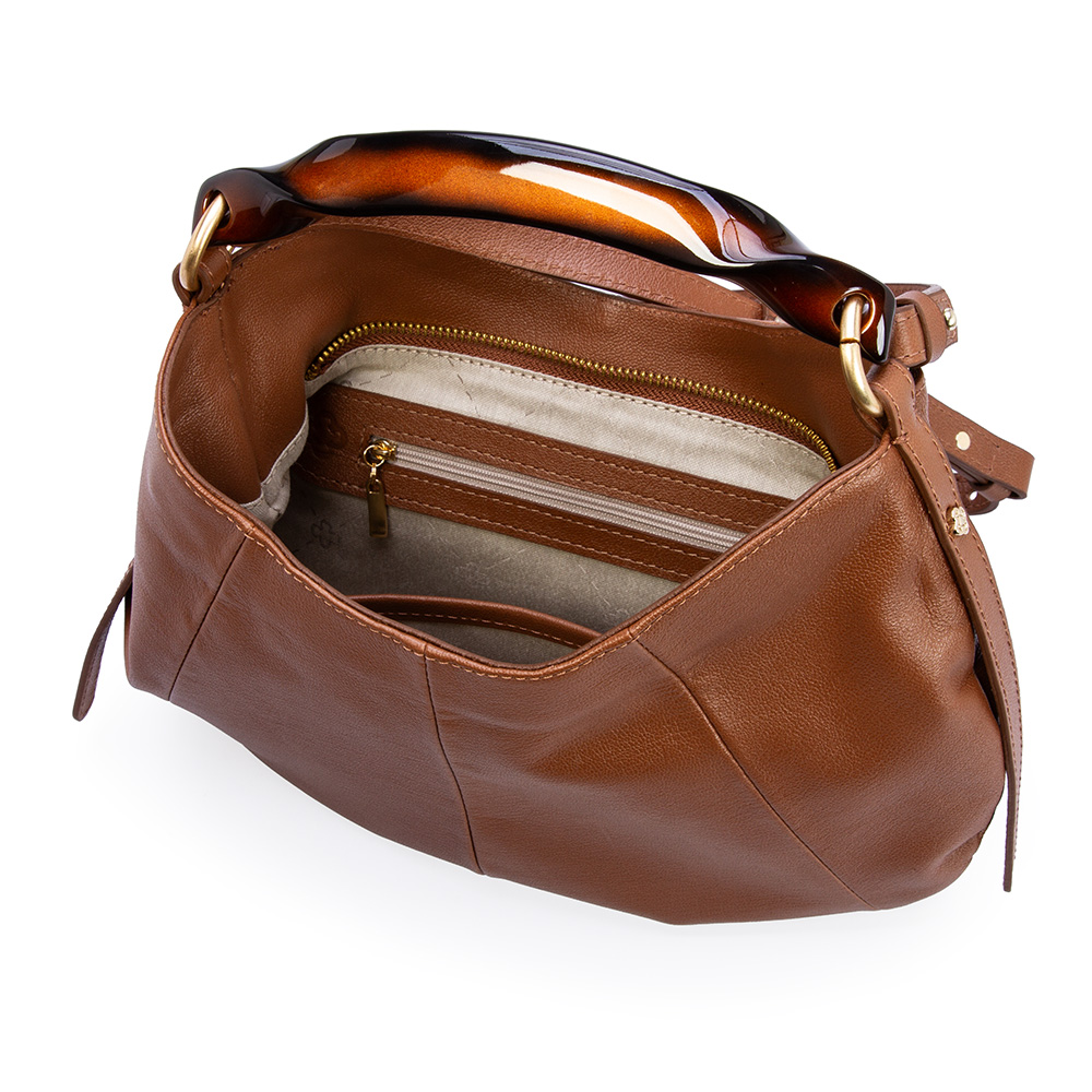 BOLSA M&Eacute;DIA TIRACOLO MARROM MOGNO COURO TOTE AL&Ccedil;A TORTOISE image number 4