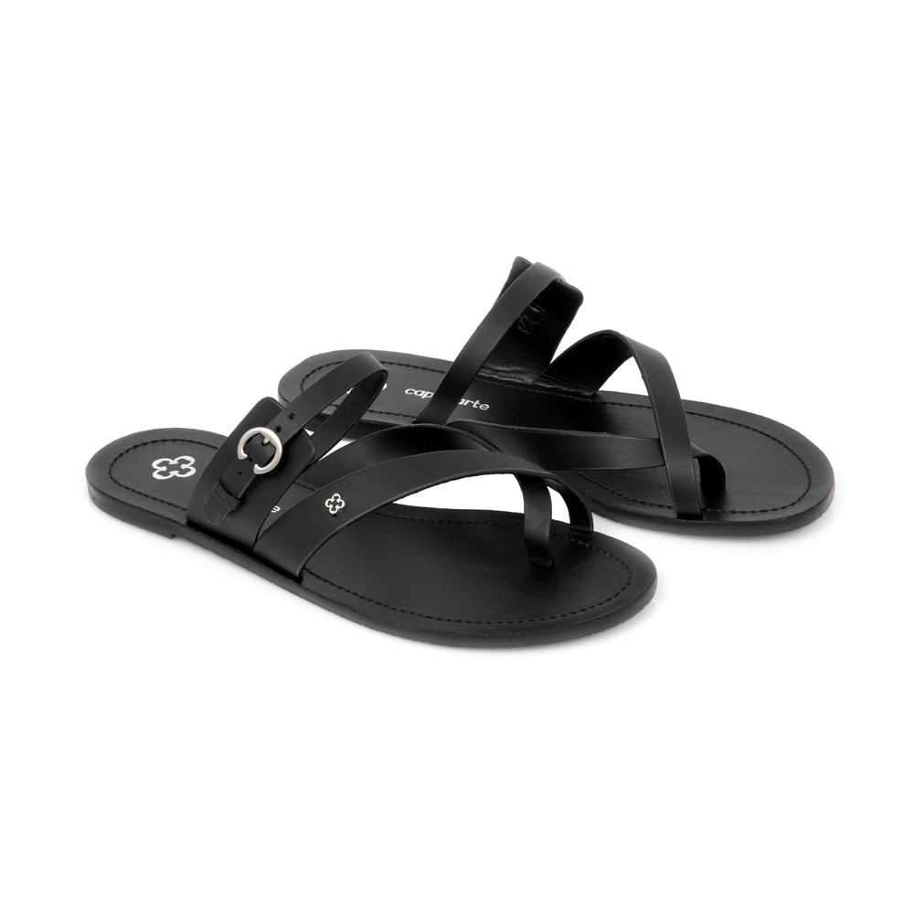 CHINELO RASTEIRA PRETO DE COURO TIRAS image number 1