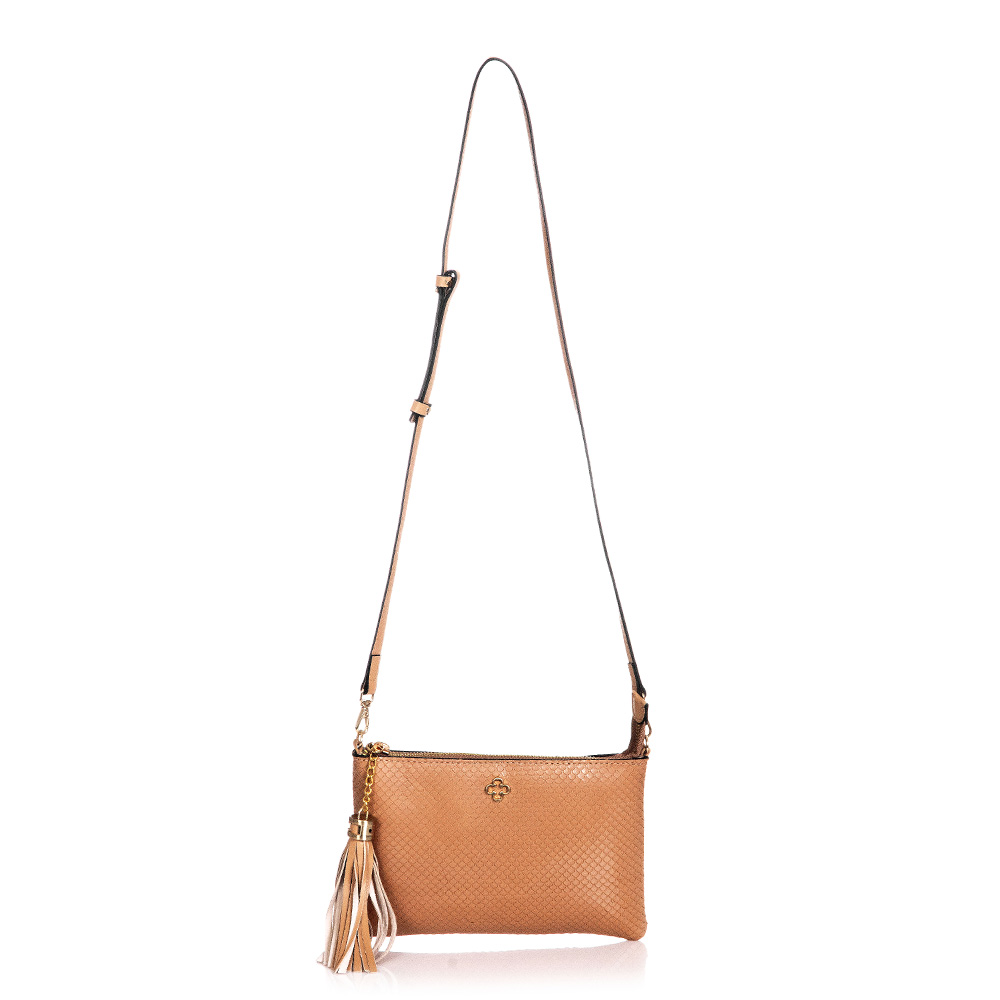 BOLSA TRANSVERSAL COURO BEGE PITONE VIRA CLUTCH image number 3