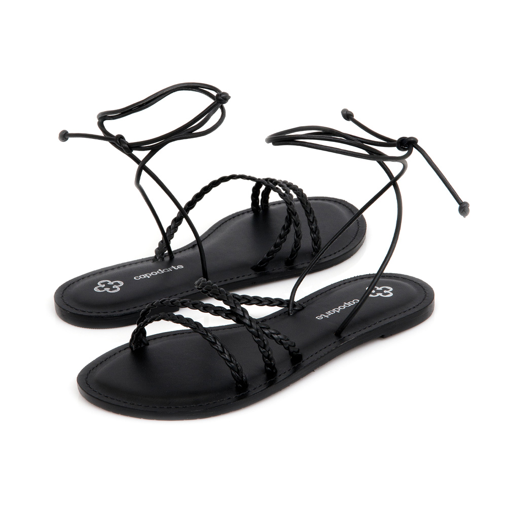 SANDÁLIA RASTEIRA PRETA AMARRAÇÃO TRANÇADA image number 4