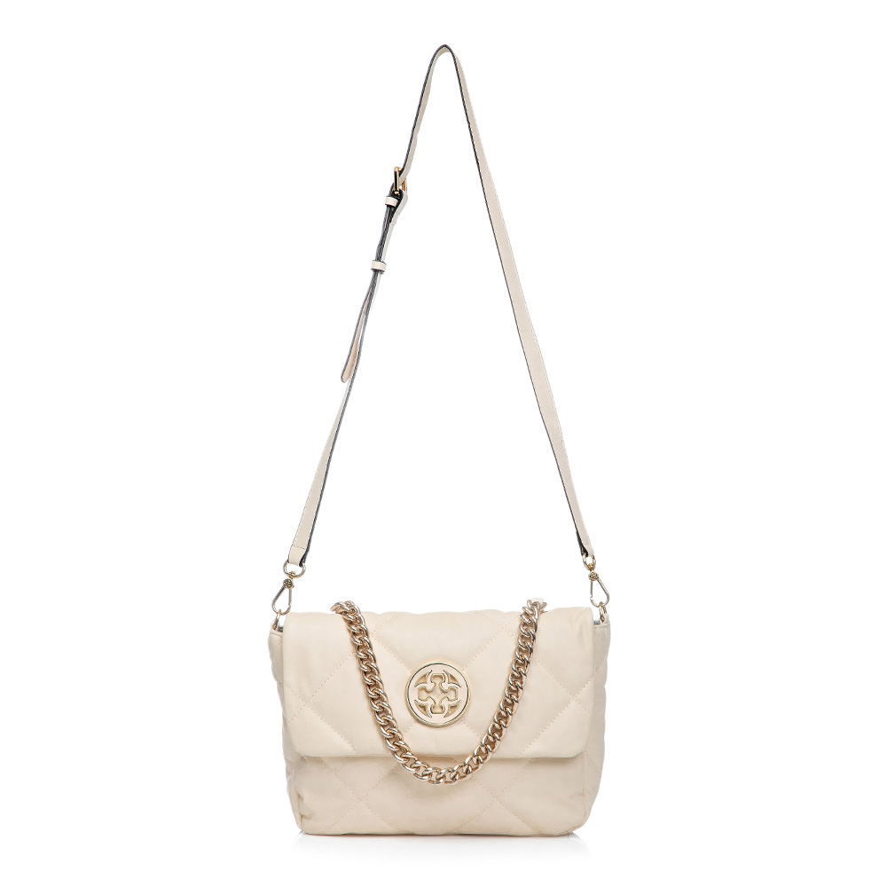 BOLSA BEGE COURO MATELASSÊ ALÇA CORRENTE E TIRACOLO image number 0