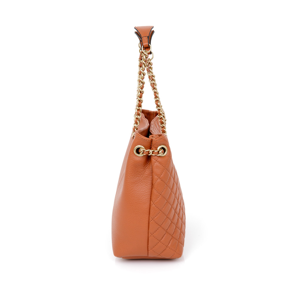 BOLSA MÉDIA CARAMELO CAMEL DE COURO MATELASSÊ CARINA image number 1