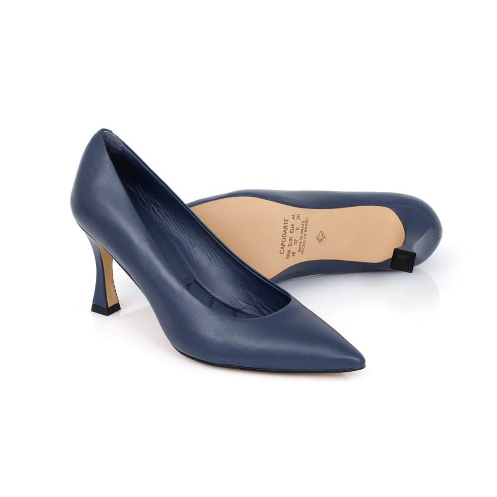 SCARPIN BICO FINO DE COURO MARINHO AZZURRO image number 3