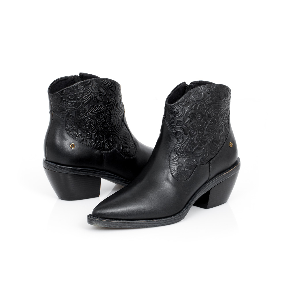BOTA WESTERN CANO CURTO PRETA DE COURO FLORATTA image number 3