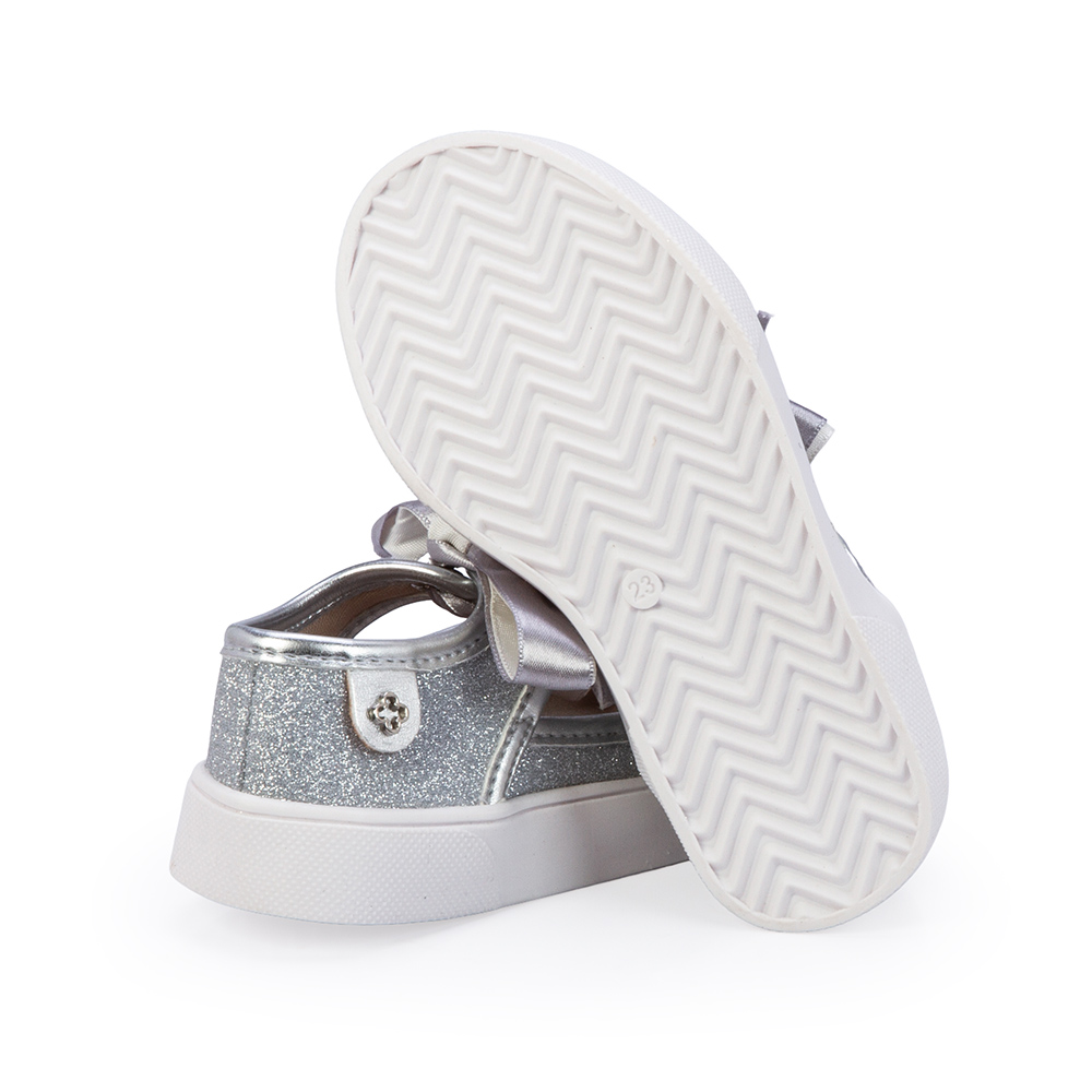 SAPATILHA BEB&Ecirc; PRATA GLITTER AMARRA&Ccedil;&Atilde;O CETIM image number 3