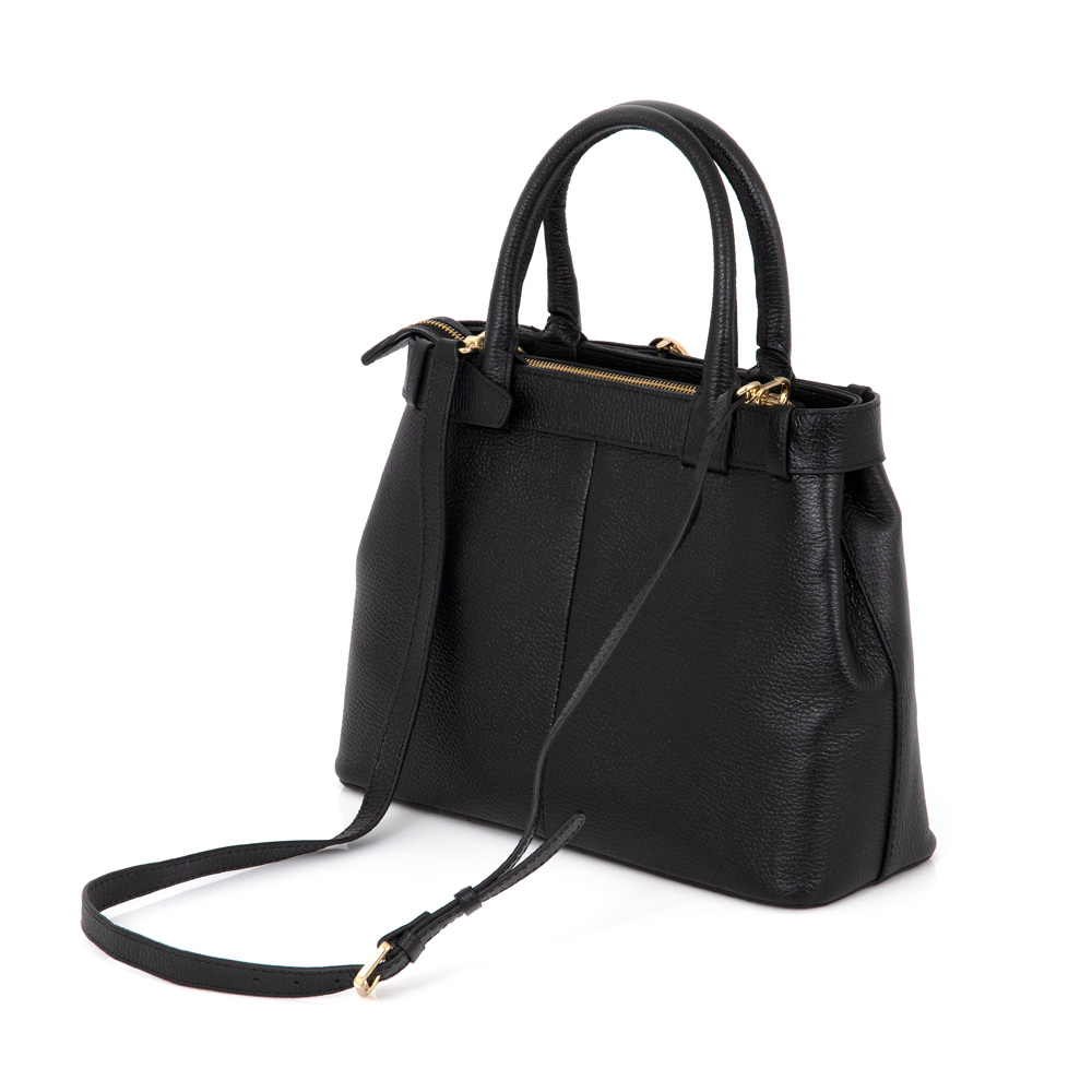BOLSA MÉDIA PRETA DE COURO TOTE image number 2
