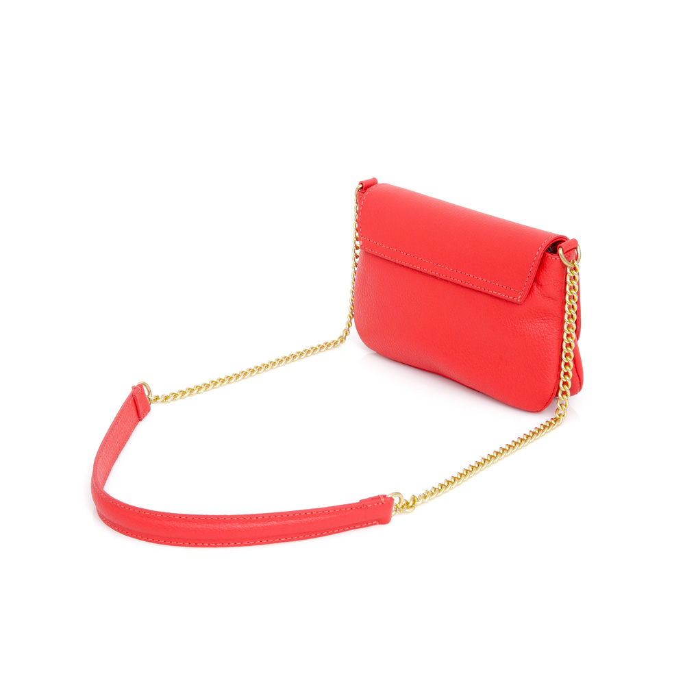 BOLSA PEQUENA TIRACOLO VERMELHO RUBI DE COURO ALÇA CORRENTE image number 2