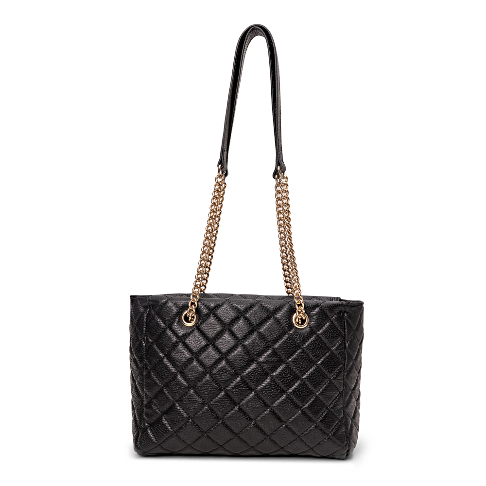 BOLSA M&Eacute;DIA DE COURO PRETA MATELASS&Ecirc; image number 3