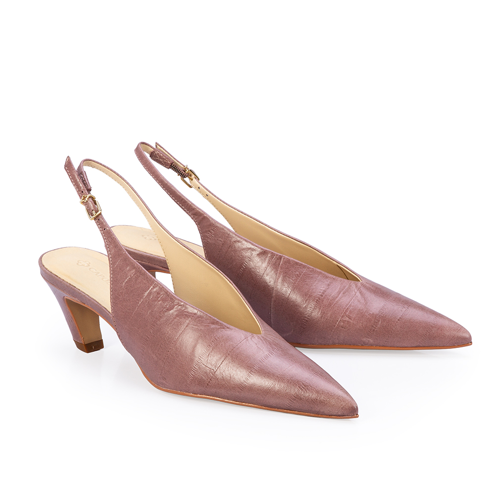 SCARPIN SLINGBACK ROSE SALTO BAIXO COURO image number 2