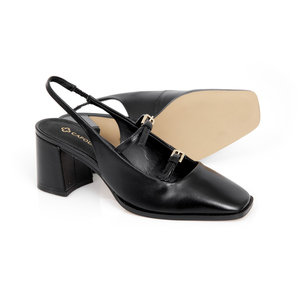 SCARPIN SLINGBACK PRETO DE COURO SALTO BLOCO image number 3