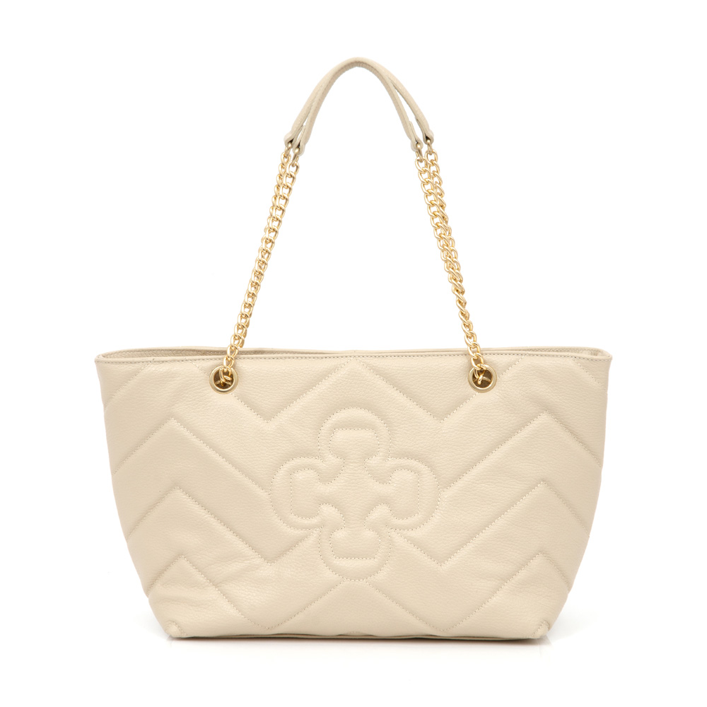 BOLSA SHOPPER COURO MATELASSÊ BEGE RÁFIA image number 0