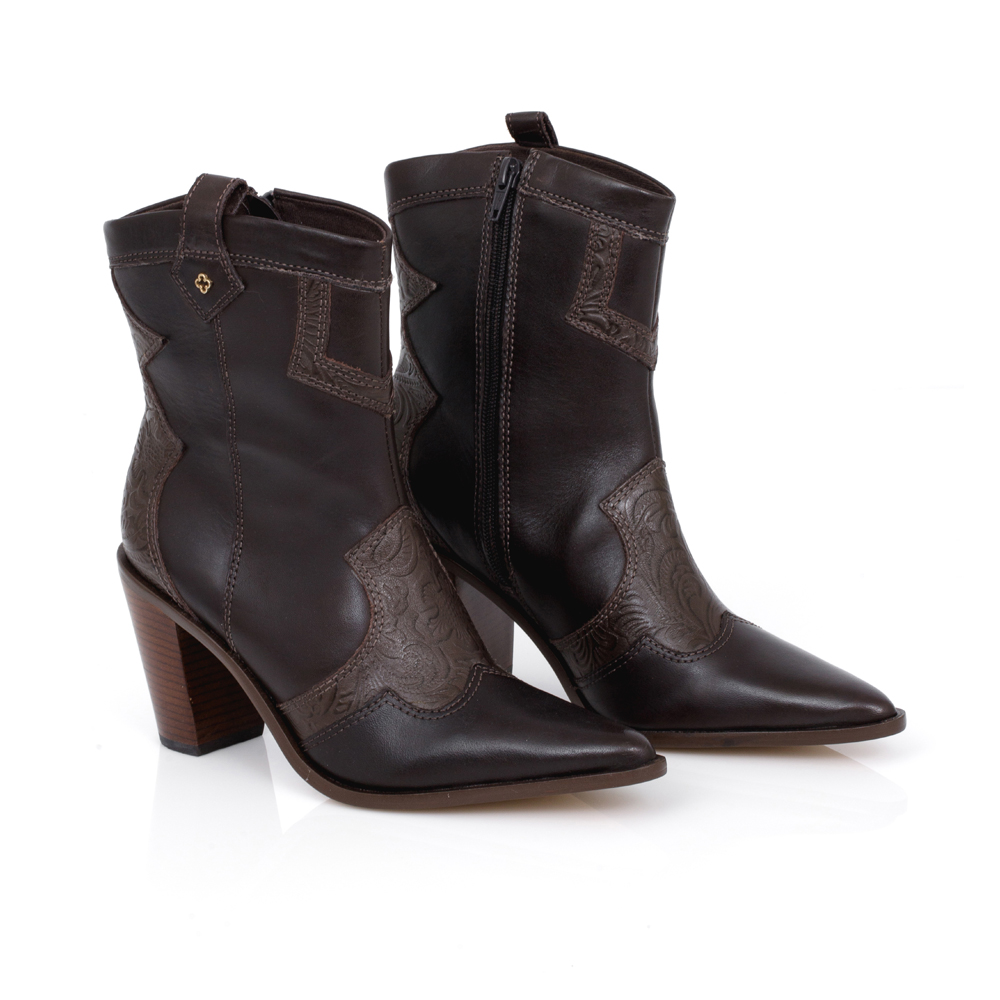 BOTA WESTERN MARROM DE COURO FLORATTA image number 1