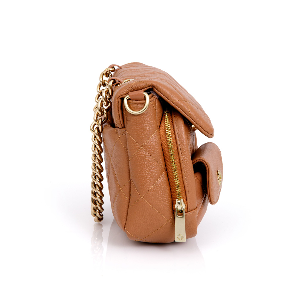 BOLSA TIRACOLO CARAMELO DE COURO MATELASS&Ecirc; image number 1