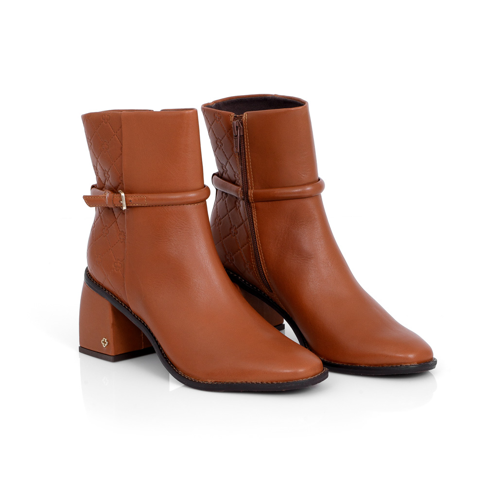 BOTA SALTO BLOCO DE COURO CARAMELO CAMEL MONOGRAMA image number 1