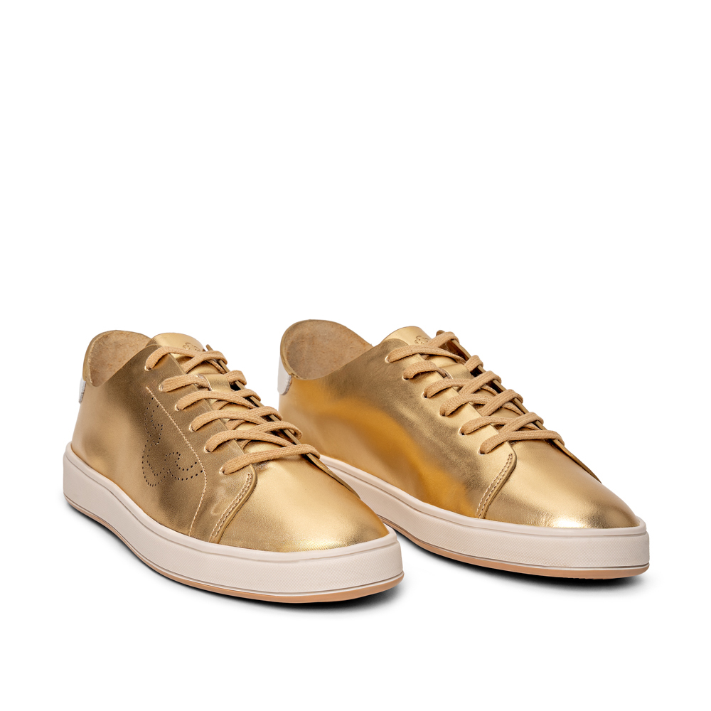 TÊNIS FEMININO DOURADO DE COURO AMARRAÇÃO image number 1