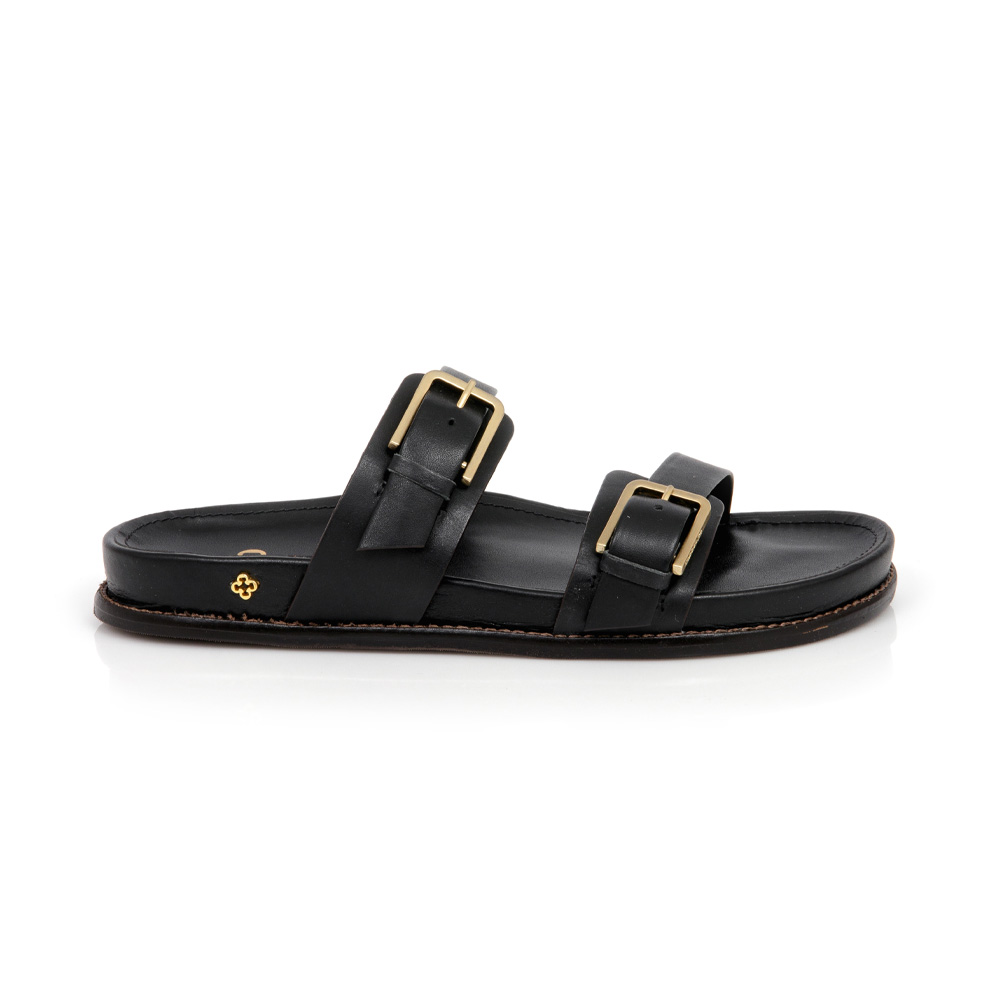CHINELO PAPETE PRETO DE COURO FIVELAS image number 0
