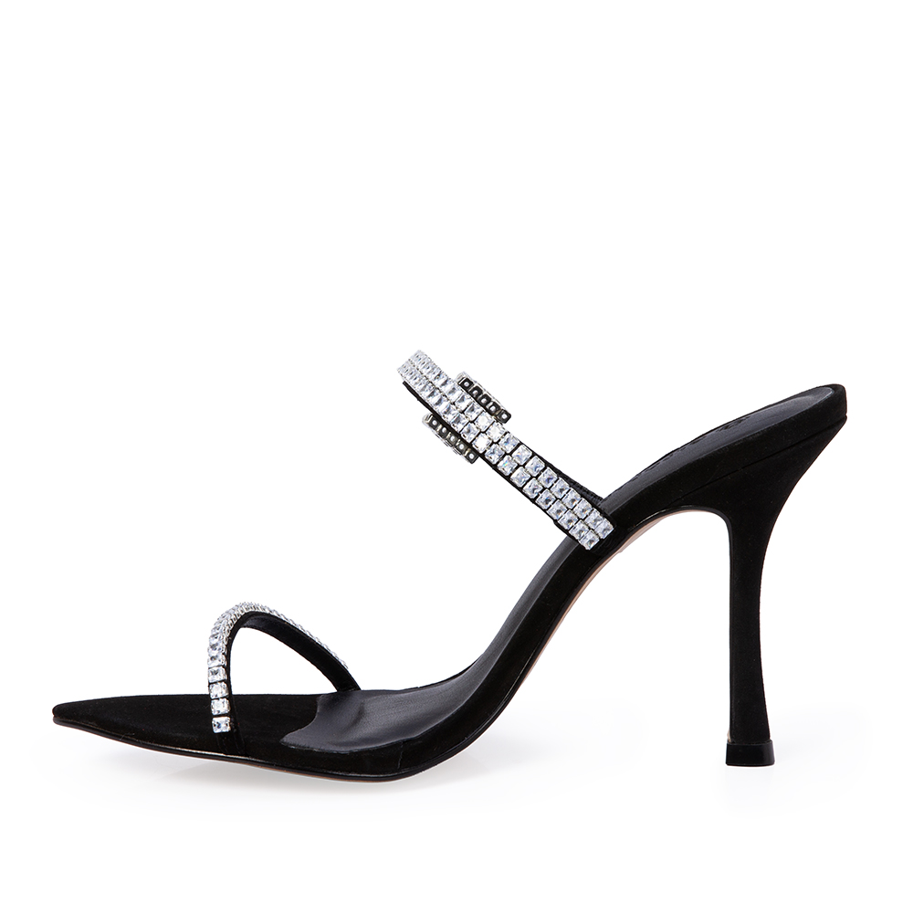 MULE SALTO ALTO PRETA COURO NOBUCK PEDRARIAS image number 2