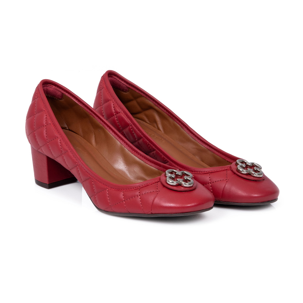 SCARPIN VERMELHO MERLOT BICO REDONDO COURO MATELASSÊ image number 1