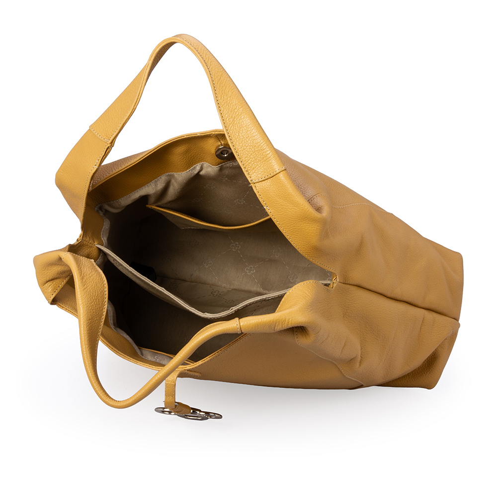 BOLSA M&Eacute;DIA BEGE SAVANA DE COURO HOBO image number 4