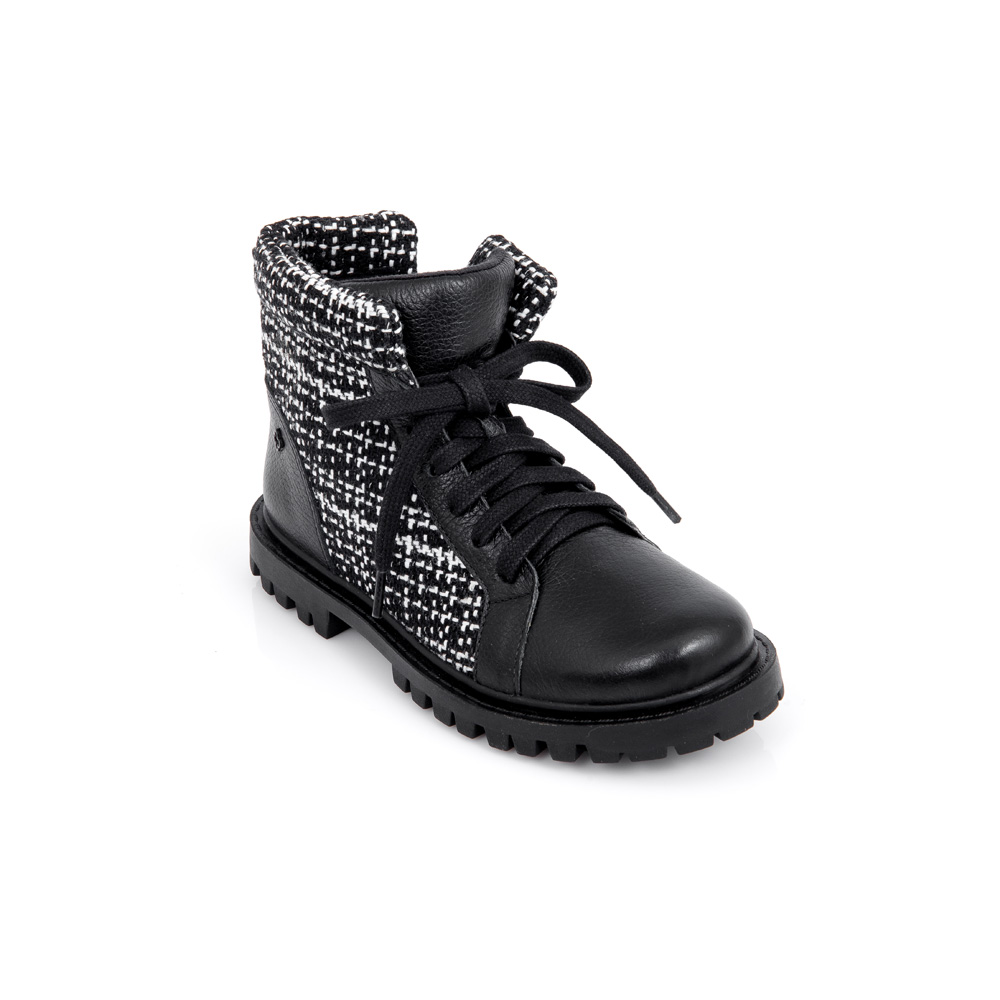 BOTA INFANTIL PRETA E BRANCA COURO TWEED image number 4