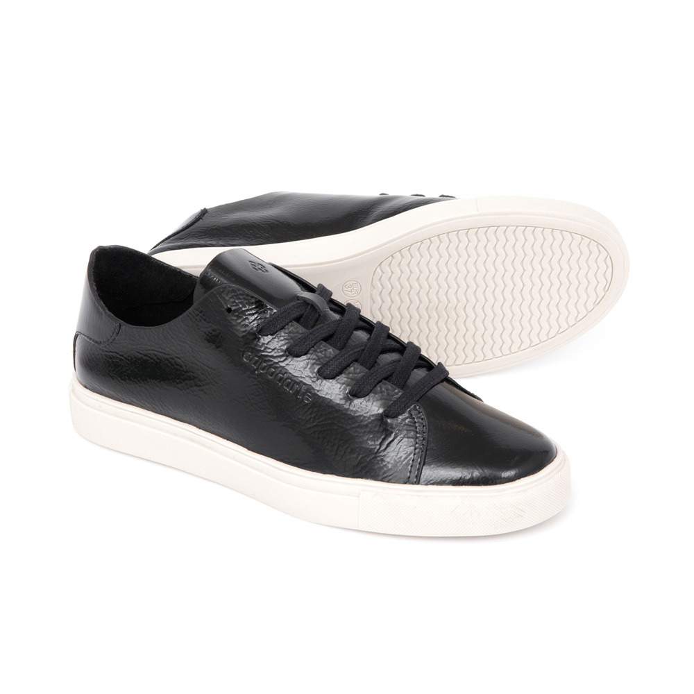 TÊNIS FEMININO DE COURO PRETO VERNIZ AMARRAÇÃO image number 3