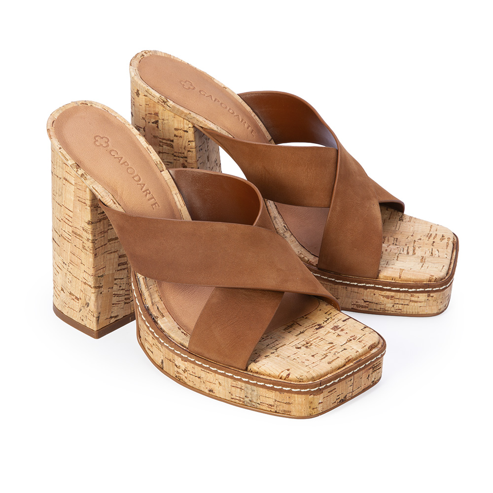 MULE SALTO ALTO MARROM COURO NOBUCK image number 2