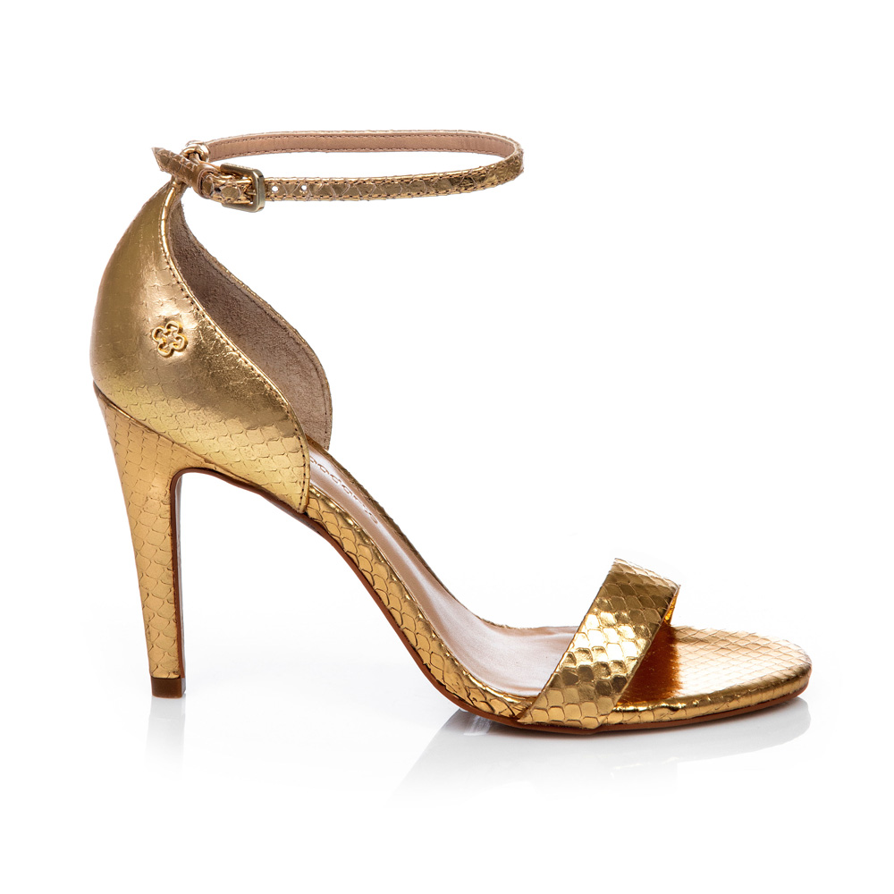 SANDÁLIA DOURADA SALTO FINO DE COURO image number 0